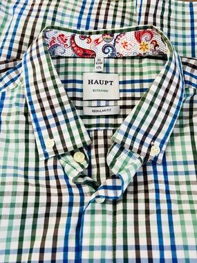 Haupt Regular Fit Green Blue Black Check Button Down Shirt